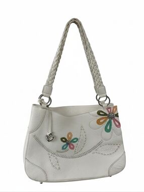 Brighton Leather Hobo Bag with Colorful Floral Details Braided Handle